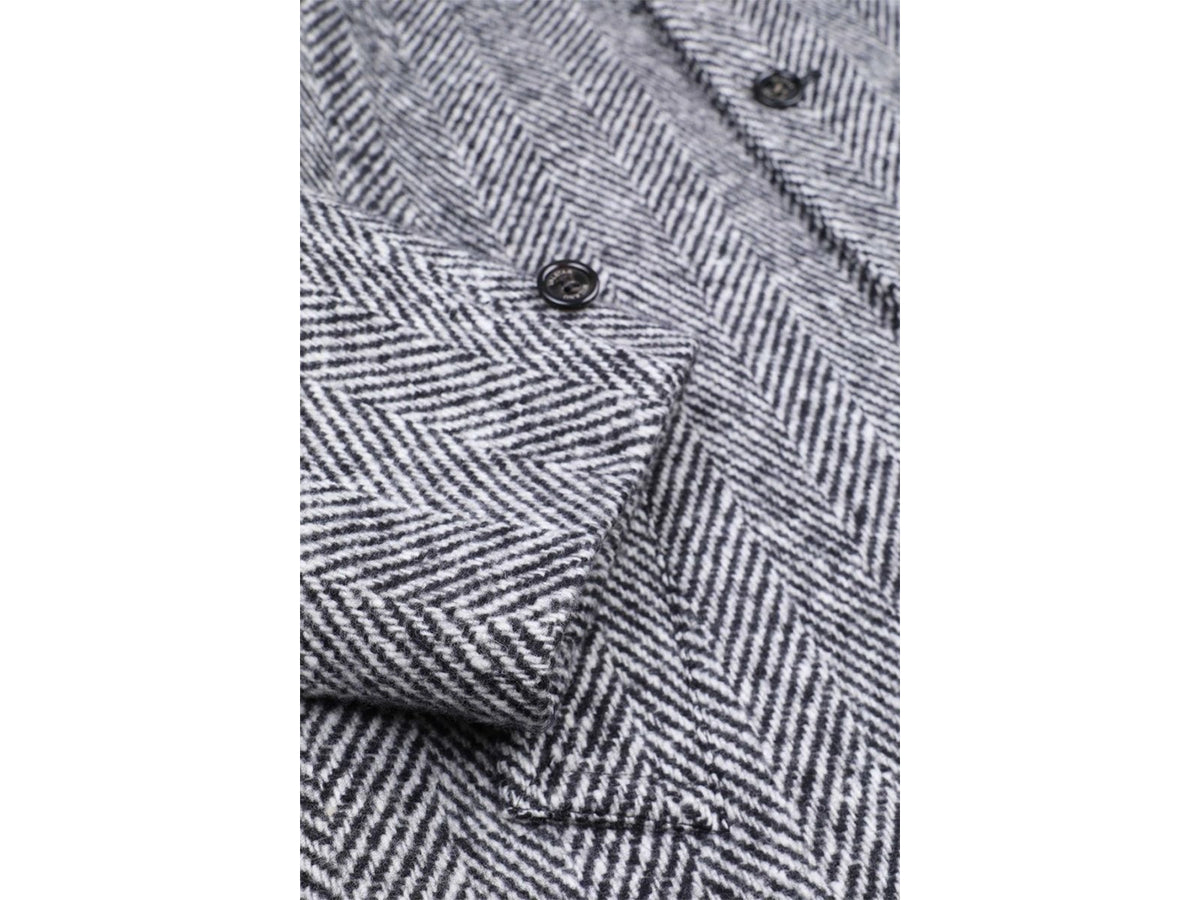 Balmacaan Raglan Overcoat Grey Herringbone Wool