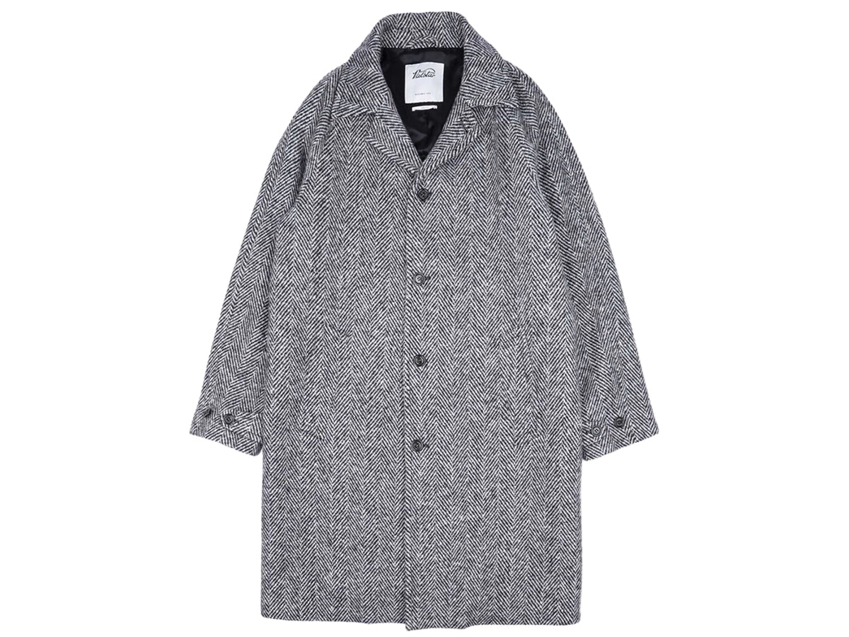 Balmacaan Raglan Overcoat Grey Herringbone Wool