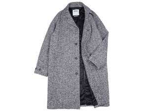Balmacaan Raglan Overcoat Grey Herringbone Wool