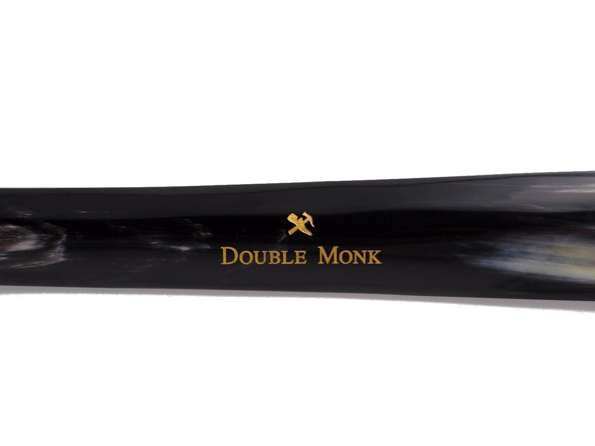 Close up of Shopovas logo on Abbeyhorn shoe horn