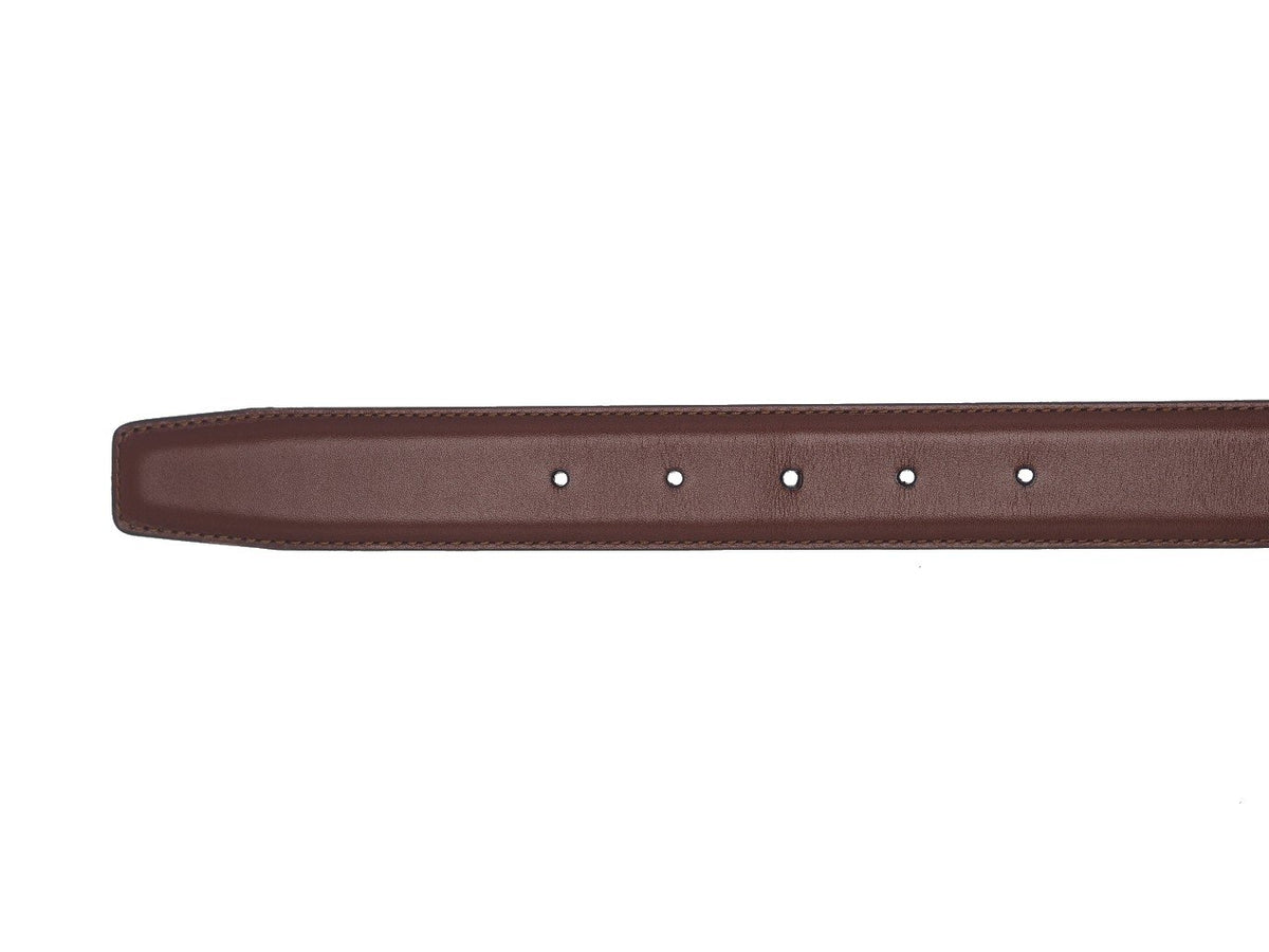 Crockett & Jones chestnut calf belt punch holes and end