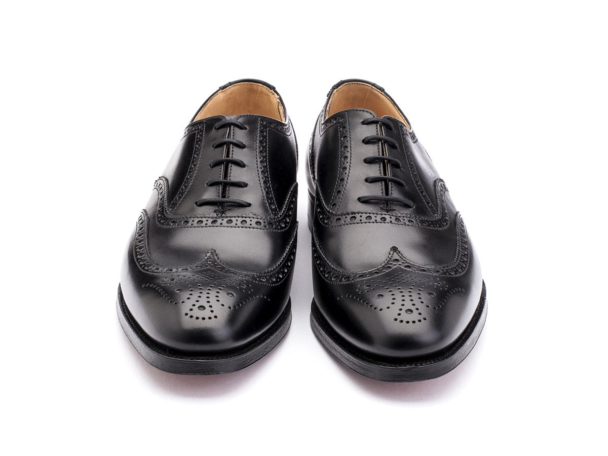 Front view of Crockett & Jones Finsbury wingtip full brogue oxford shoes in black calf