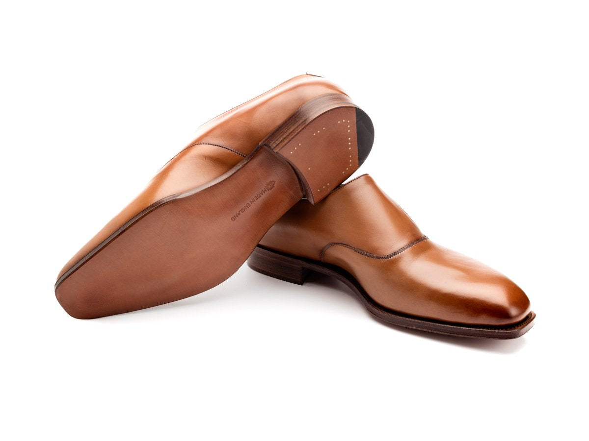 Leather sole of Edward Green Oundle single monk strap shoes in edwardian antique calf