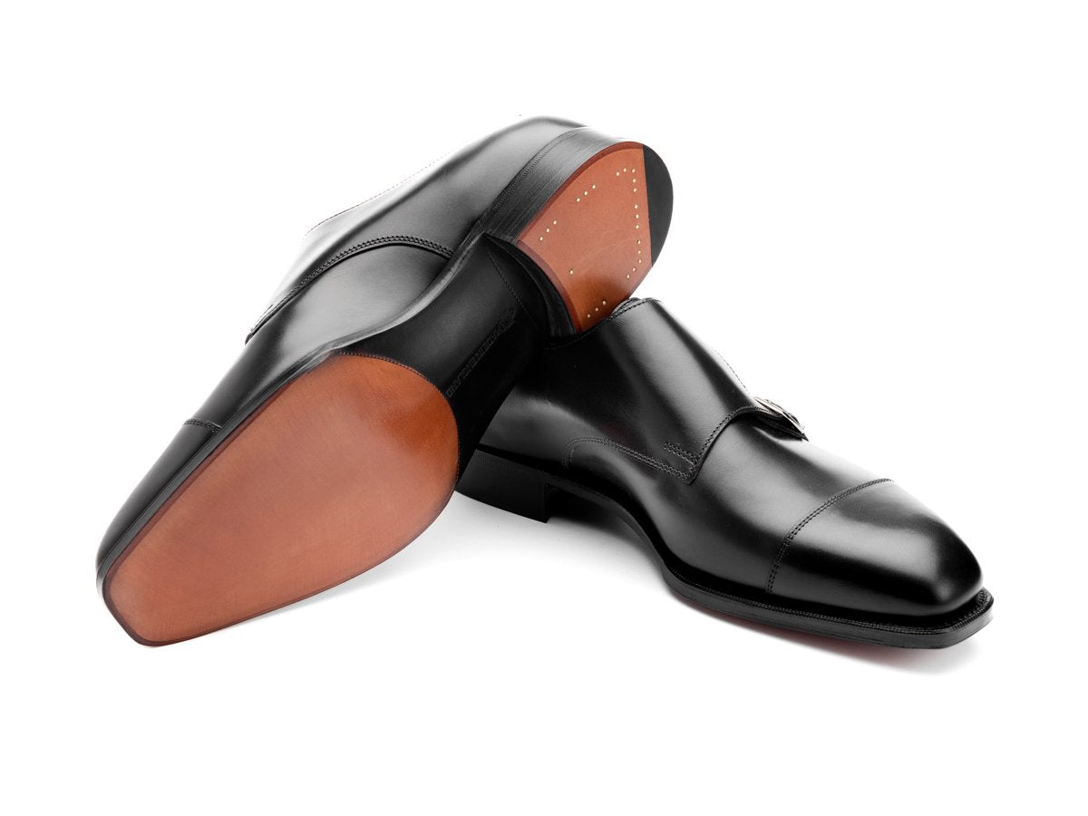 Leather sole of Edward Green Westminster plain captoe Shopovas strap shoes in black calf