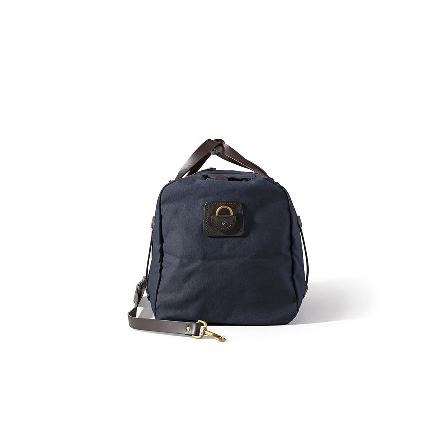 Side view of Filson Medium Duffle bag in navy