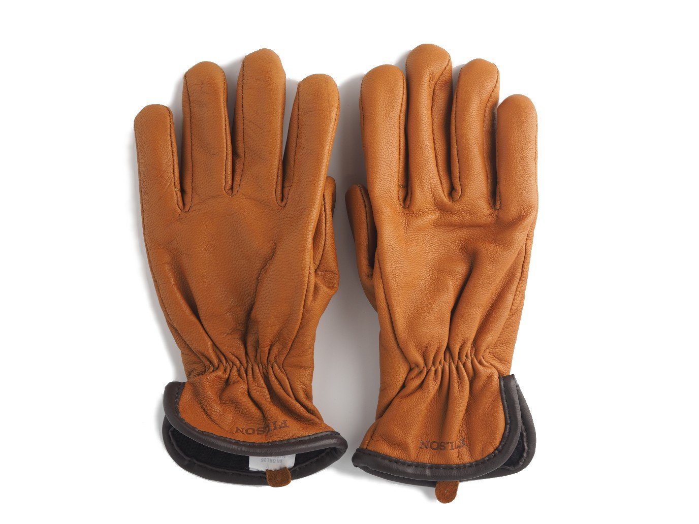 Back side of lined Filson Original Goatskin Gloves in saddle