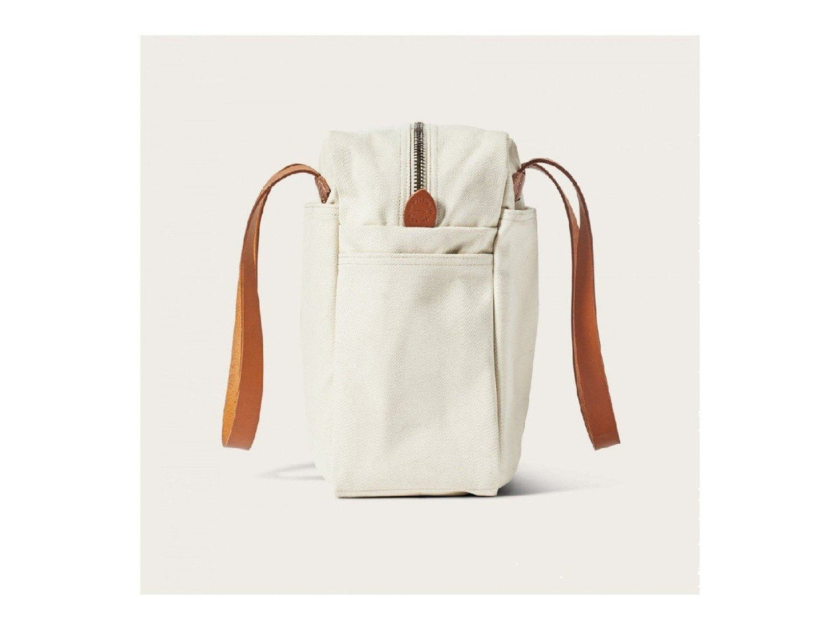 Side view of Filson Tote Bag With Zipper in mackinaw red