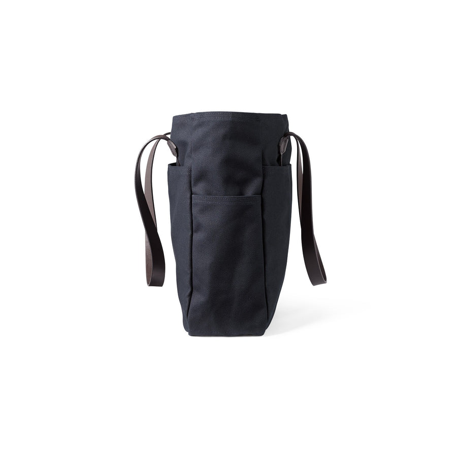 Side view of Filson Tote Bag Without Zipper in navy