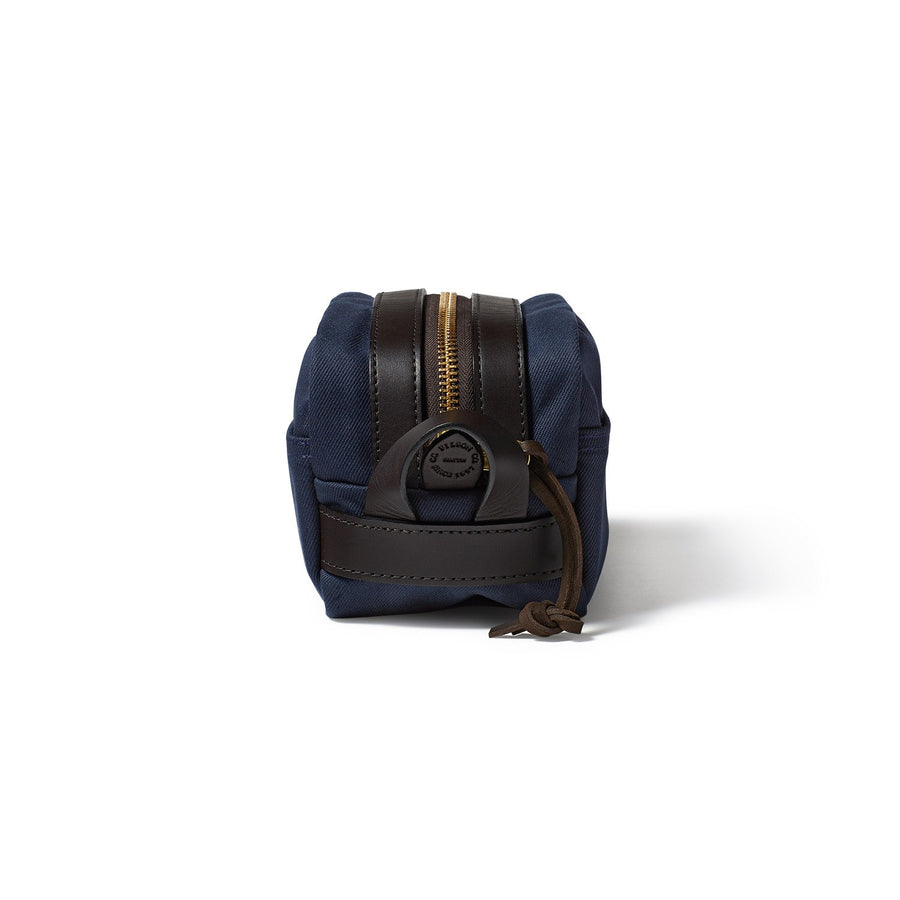 Left side view of Filson Travel Kit bag in navy