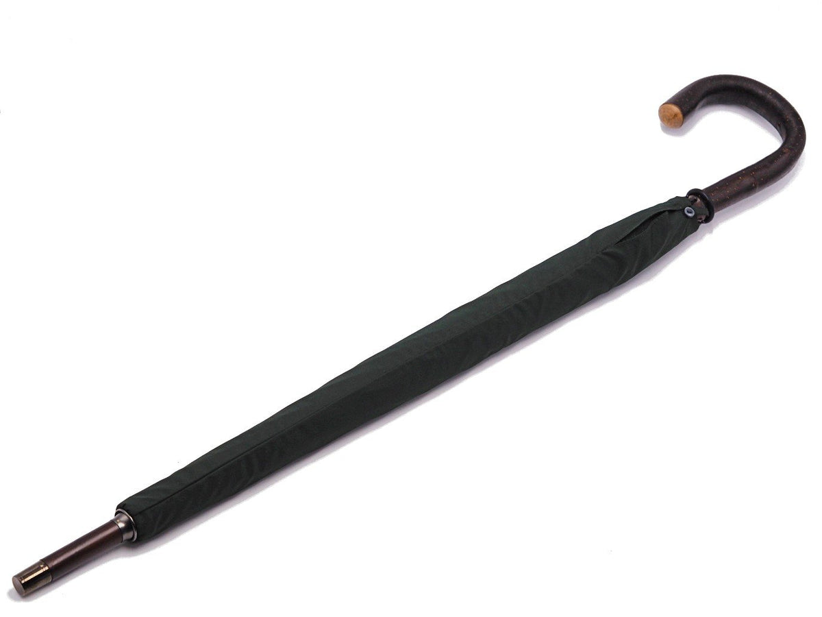 Canopy cover of solid bark chestnut Fox Umbrella with dark green canopy