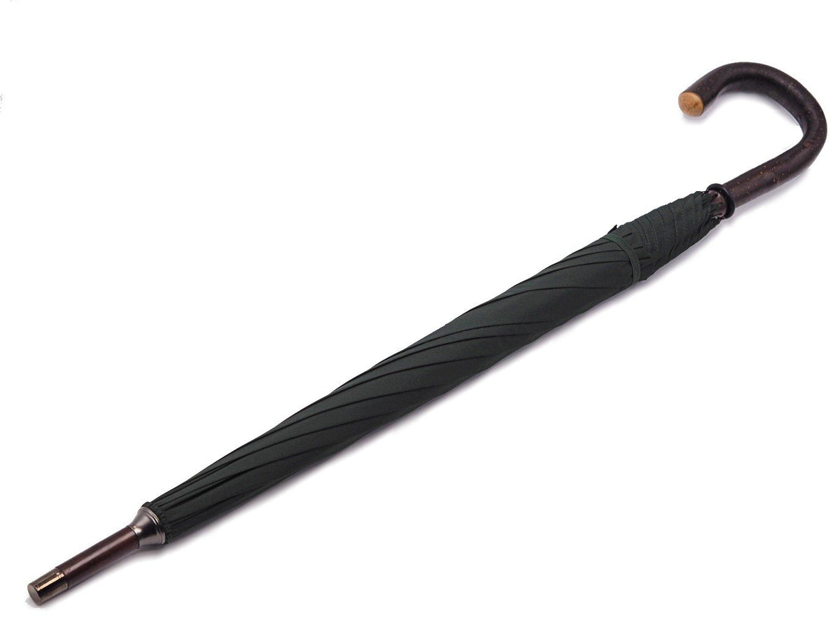 Full length view of solid bark chestnut Fox Umbrella with dark green canopy
