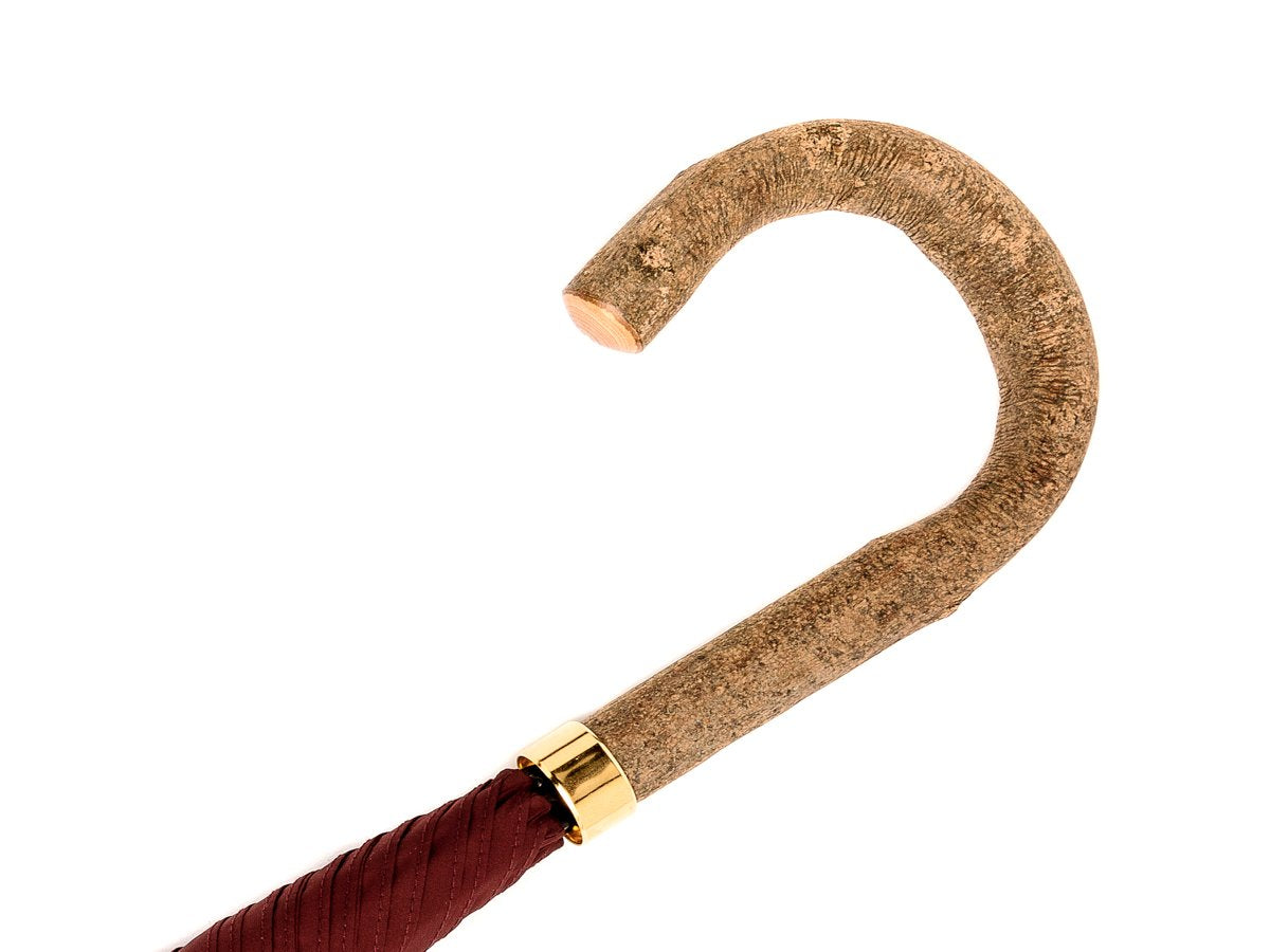 Ash handle of tube Fox Umbrella with burgundy canopy