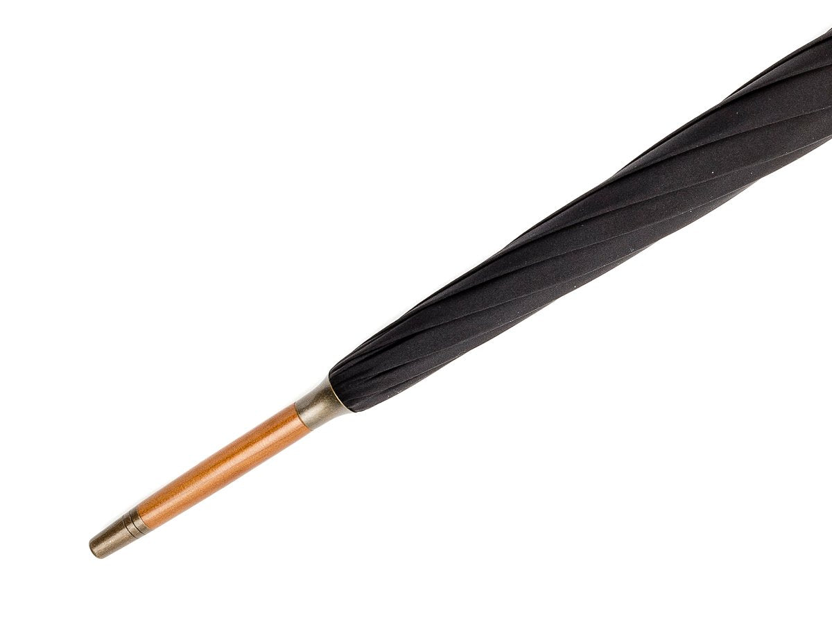Tip end of whangee handle tube Fox Umbrella with black canopy