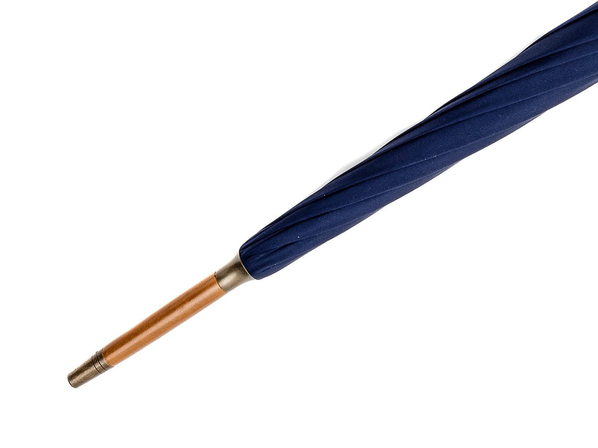 Tip end of whangee handle tube Fox Umbrella with french navy canopy