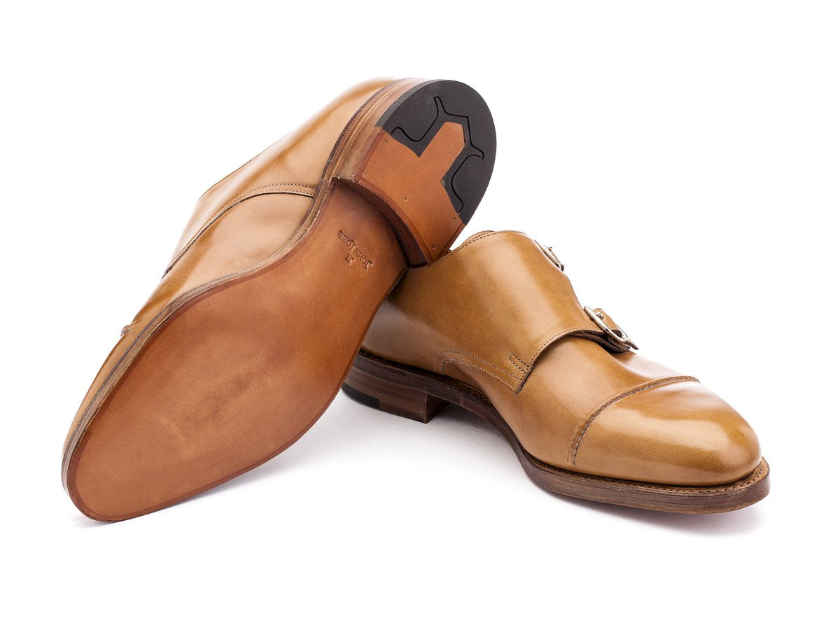 Classic leather sole of EE width John Lobb William II captoe Shopovas strap shoes in ardilla misty calf