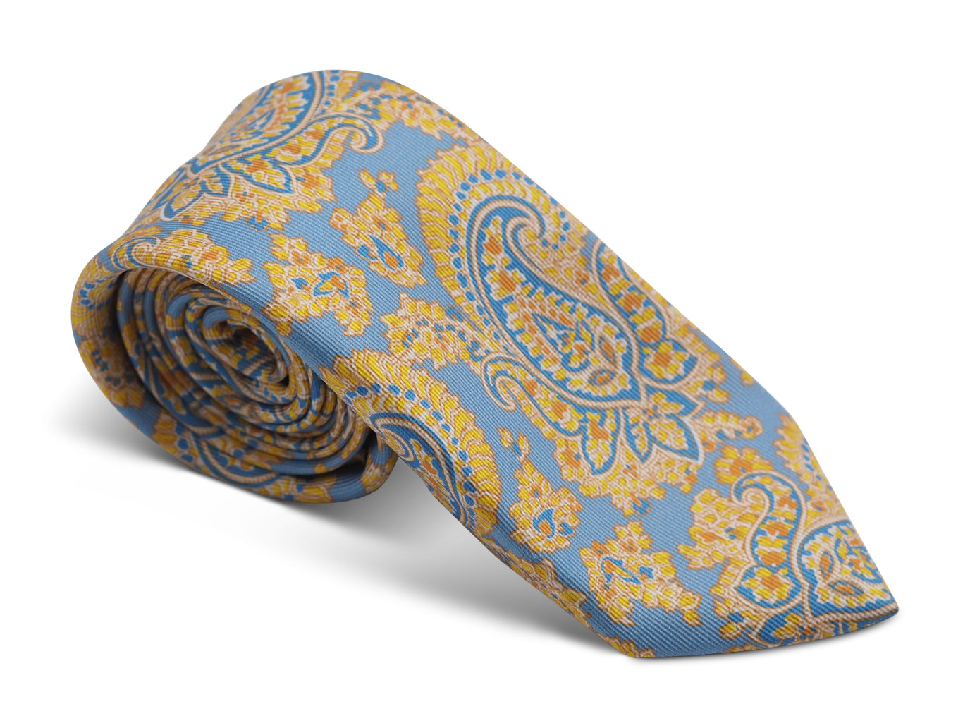 Five Fold Silk Tie Indian Paisley Light Blue