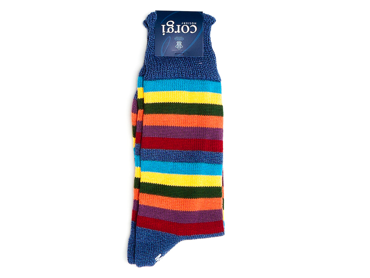 Seven Stripe Cotton Socks Dark Blue