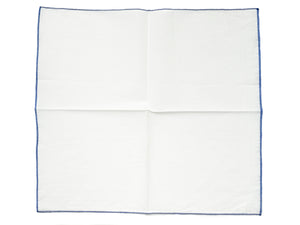 White Linen-Cotton Pochette with Navy Edge