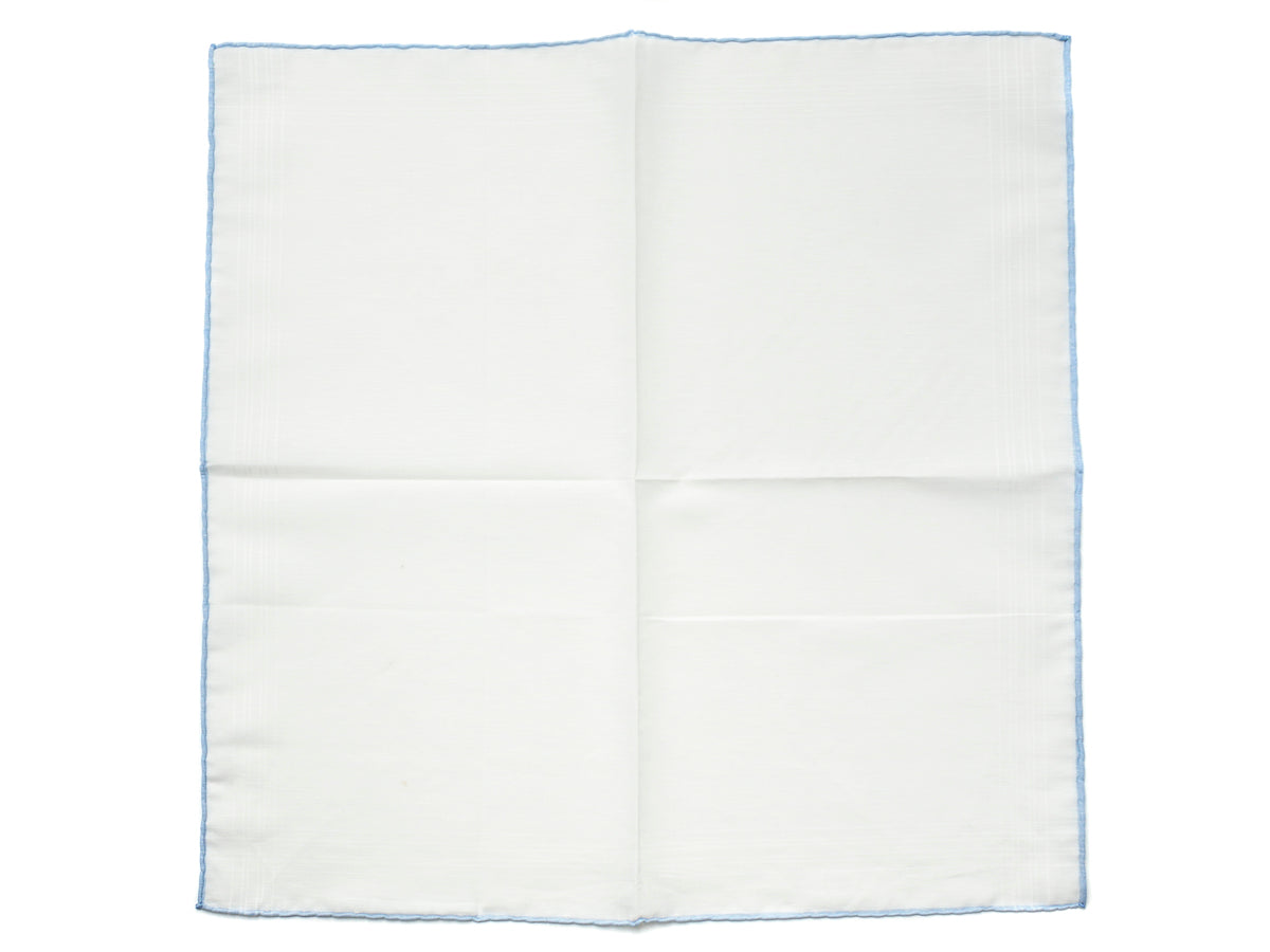 White Linen-Cotton Pochette with Light Blue Edge