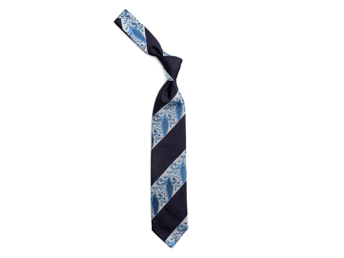 Silk Striped Floral Tie Navy
