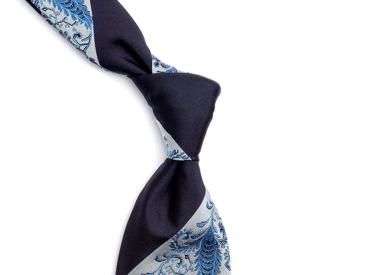Silk Striped Floral Tie Navy