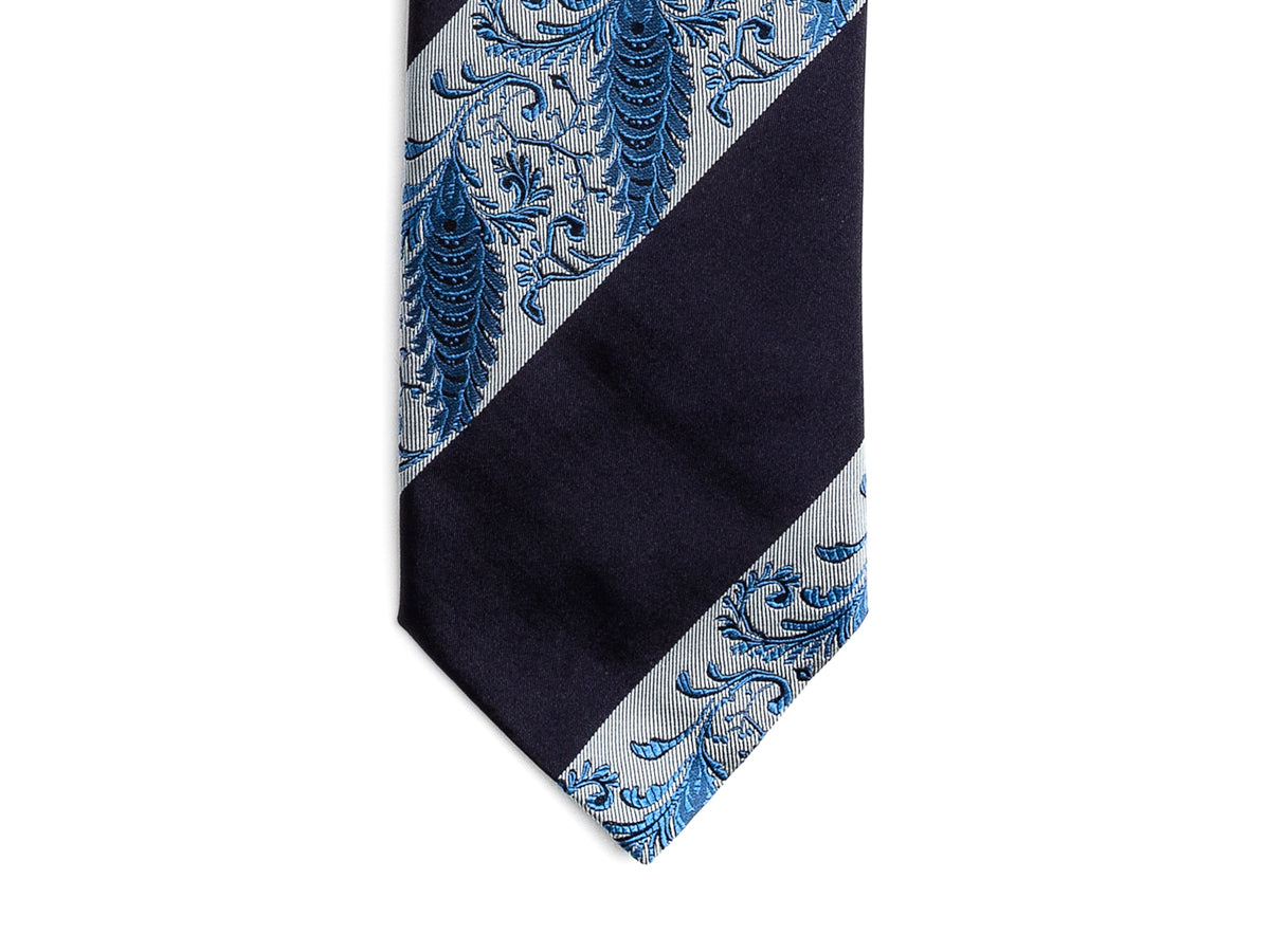 Silk Striped Floral Tie Navy