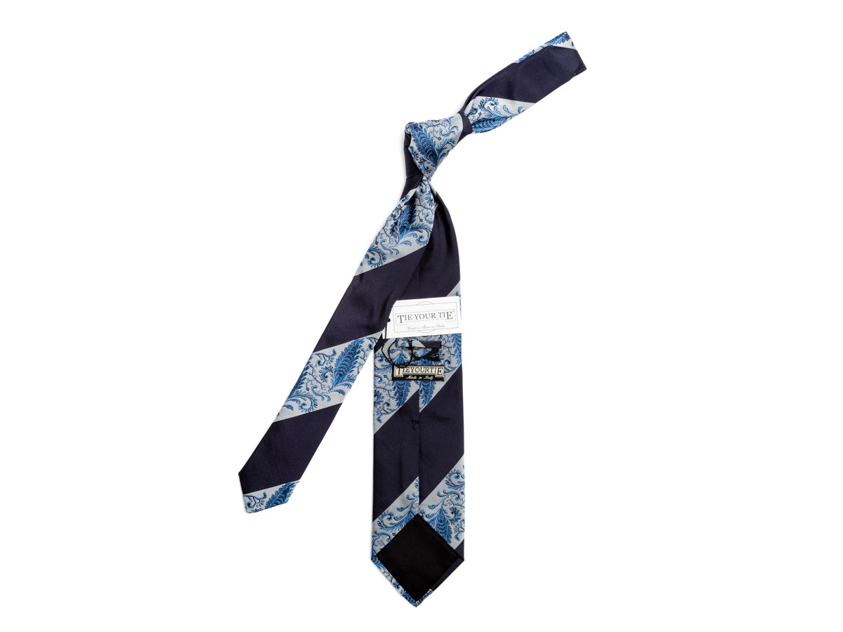 Silk Striped Floral Tie Navy