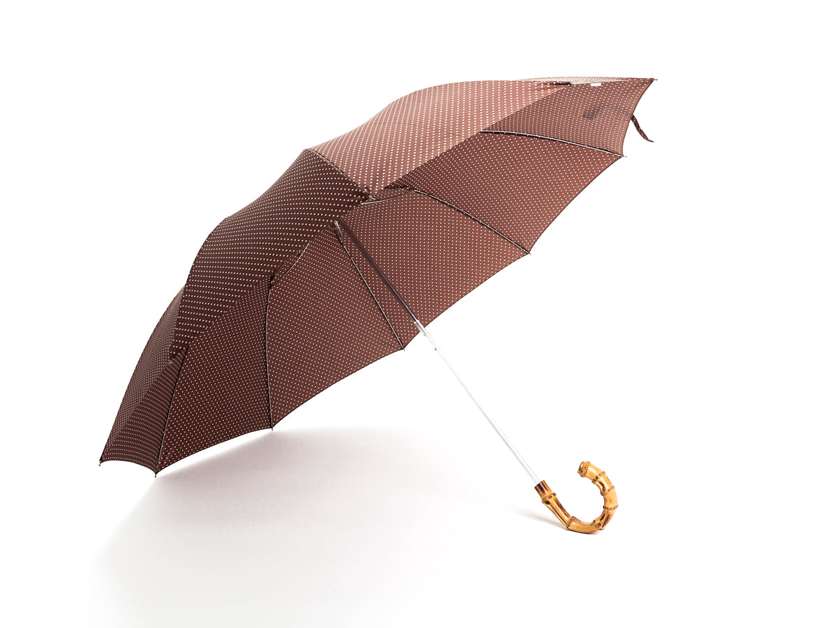 Telescopic Whangee Handle Brown & White Polka Dot