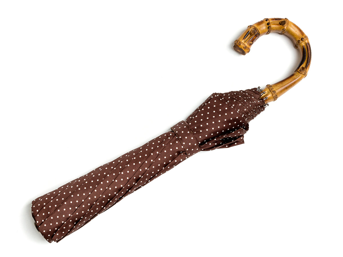 Telescopic Whangee Handle Brown & White Polka Dot
