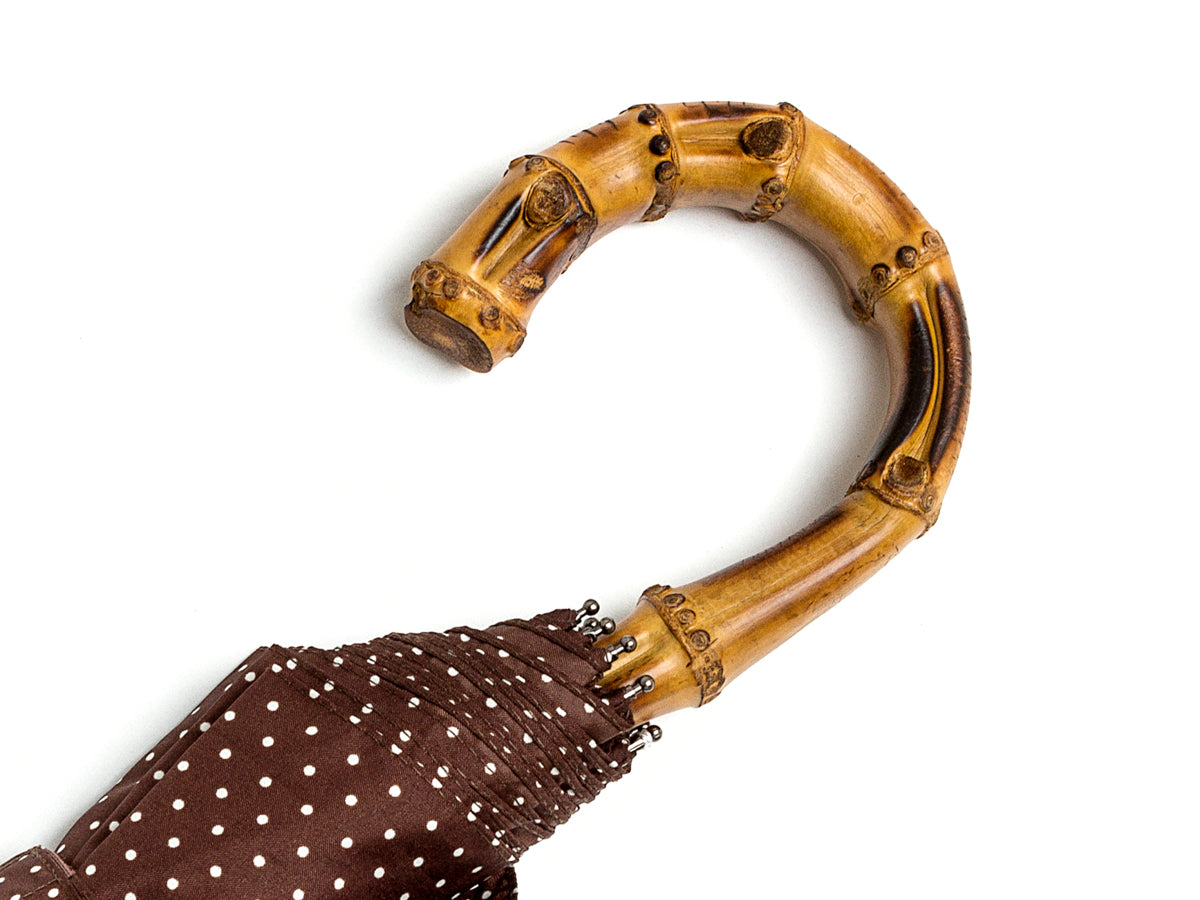 Telescopic Whangee Handle Brown & White Polka Dot