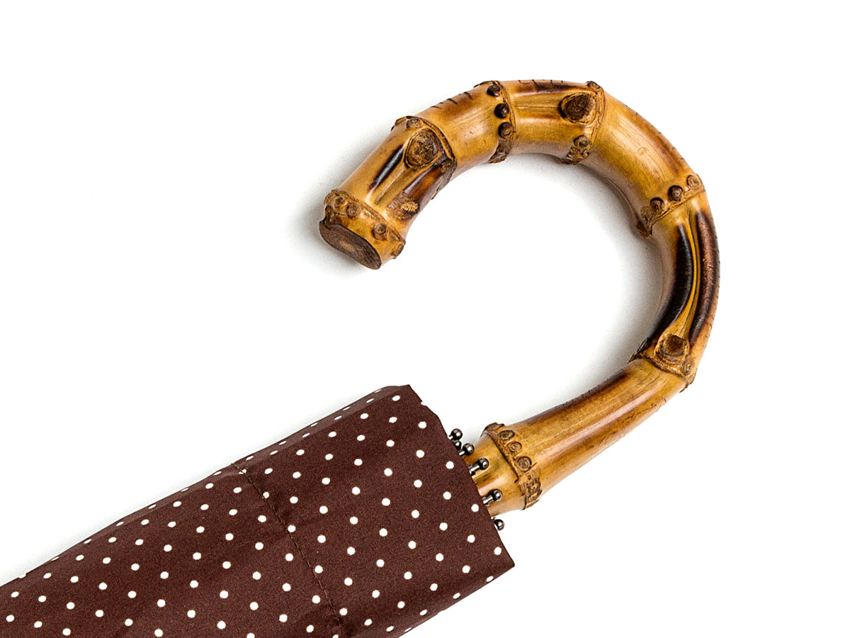 Telescopic Whangee Handle Brown & White Polka Dot