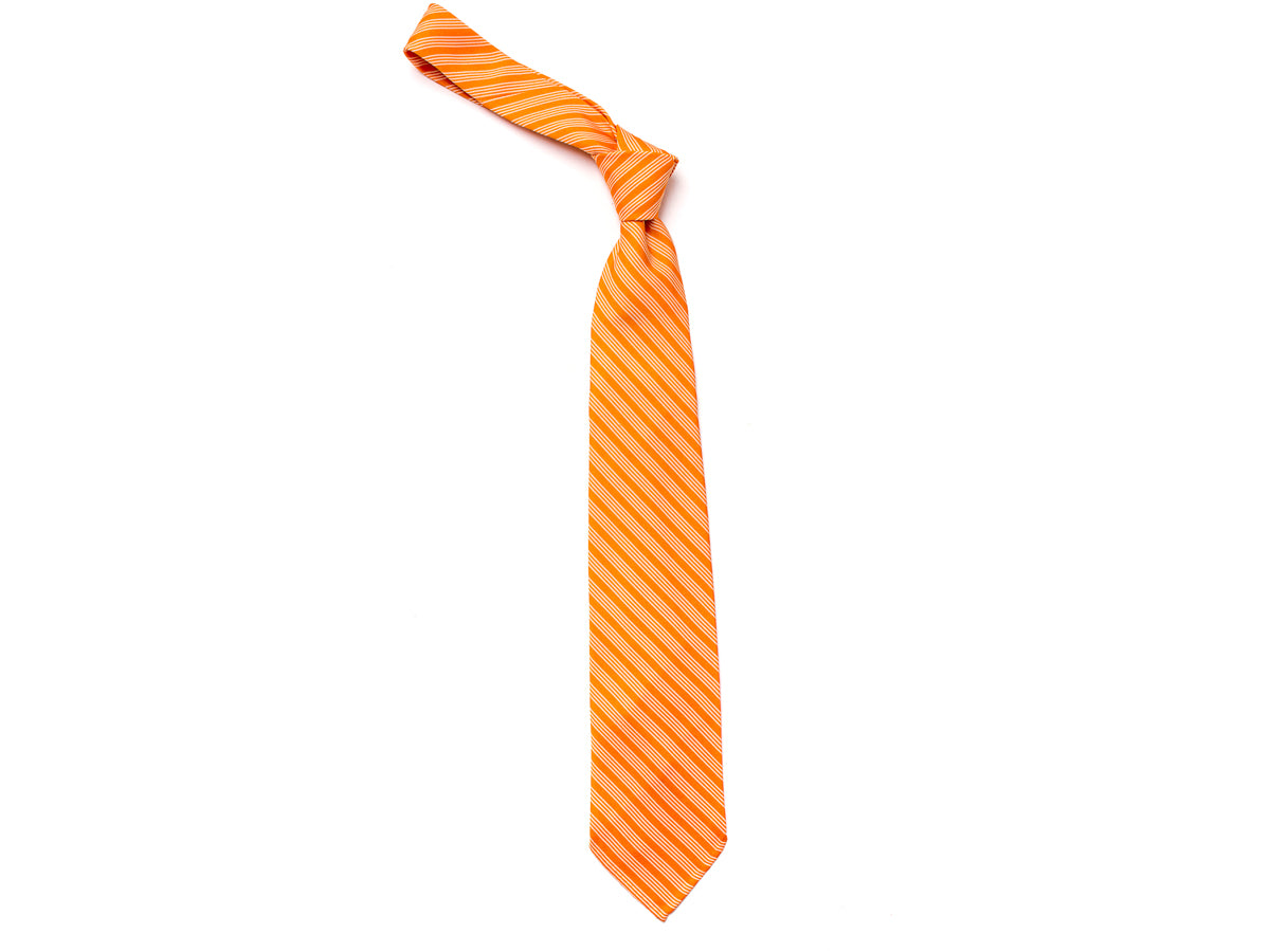 Unlined Seven Fold Silk Tie Stripe Orange