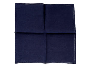 Navy Pocket Square with Hemstitch Edge